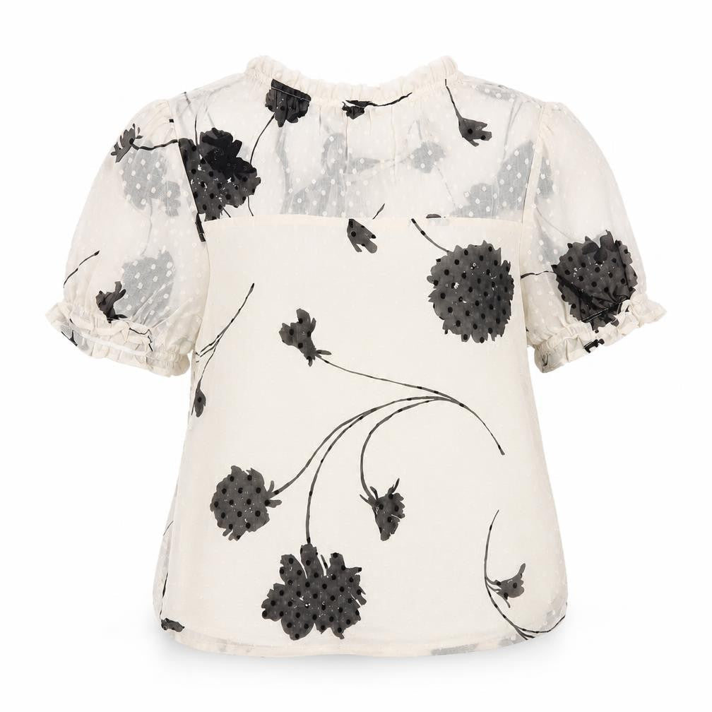 Monteau Los Angeles Women’s Ivory Floral Chiffon Tunic Blouse L