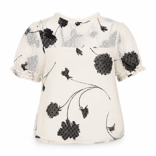 Monteau Los Angeles Women’s Ivory Floral Chiffon Tunic Blouse L