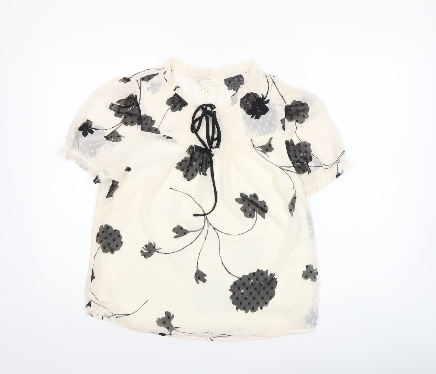 Monteau Los Angeles Women’s Ivory Floral Chiffon Tunic Blouse L