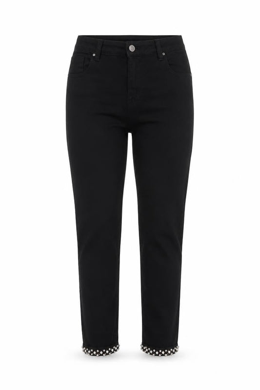 Monday Women’s Black Beaded Hem Bow Skinny Jeggings L