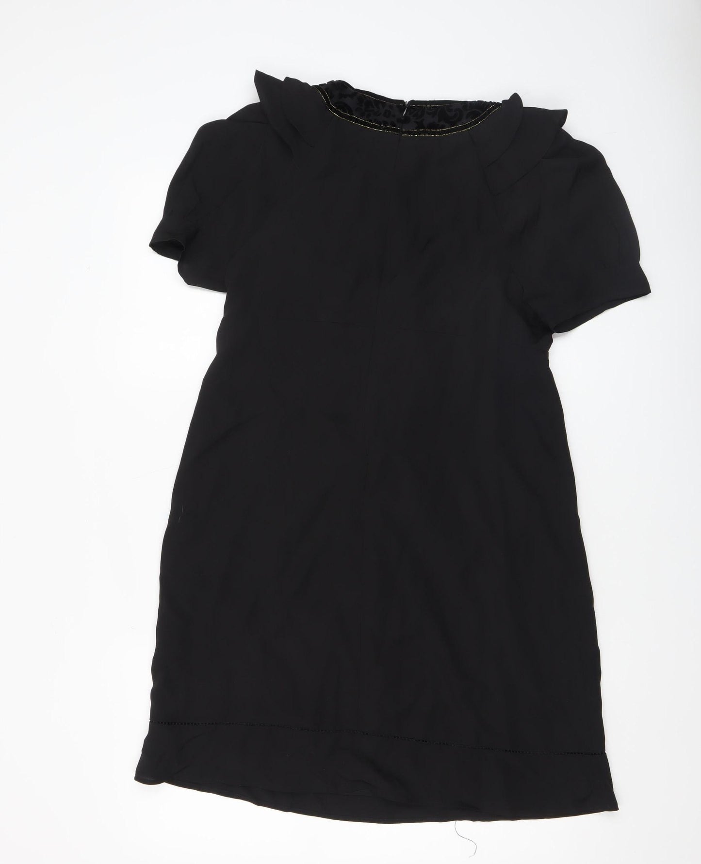 Oasis Women Black Size 14 V-Neck Shift Dress Belted Short Sleeve