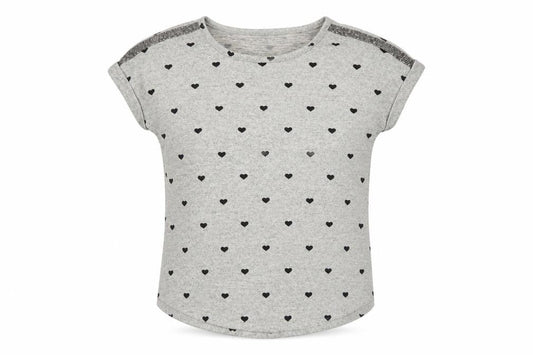 Love Scarlett Women’s Grey Heart Print Sequin Shoulder Short Sleeve T-Shirt Size S