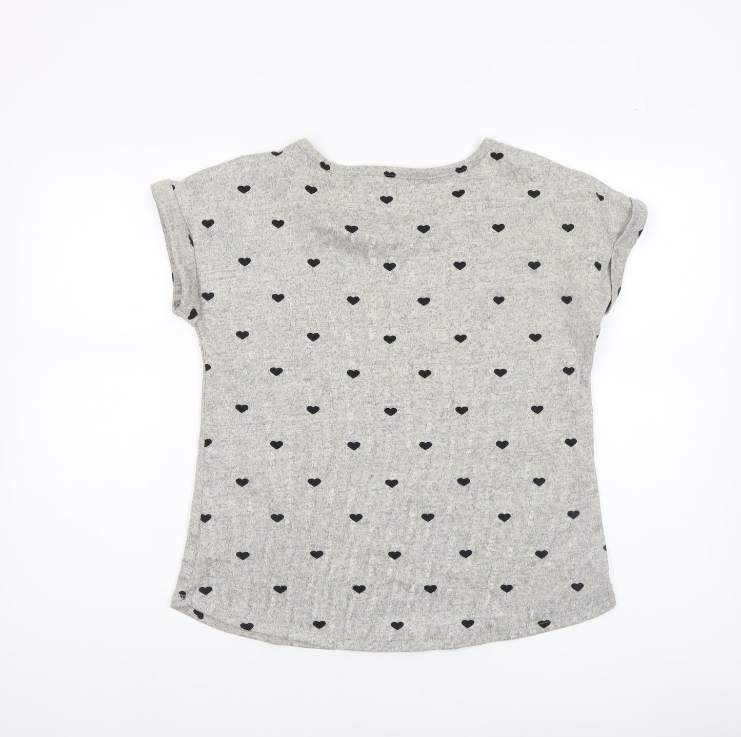 Love Scarlett Women’s Grey Heart Print Sequin Shoulder Short Sleeve T-Shirt Size S