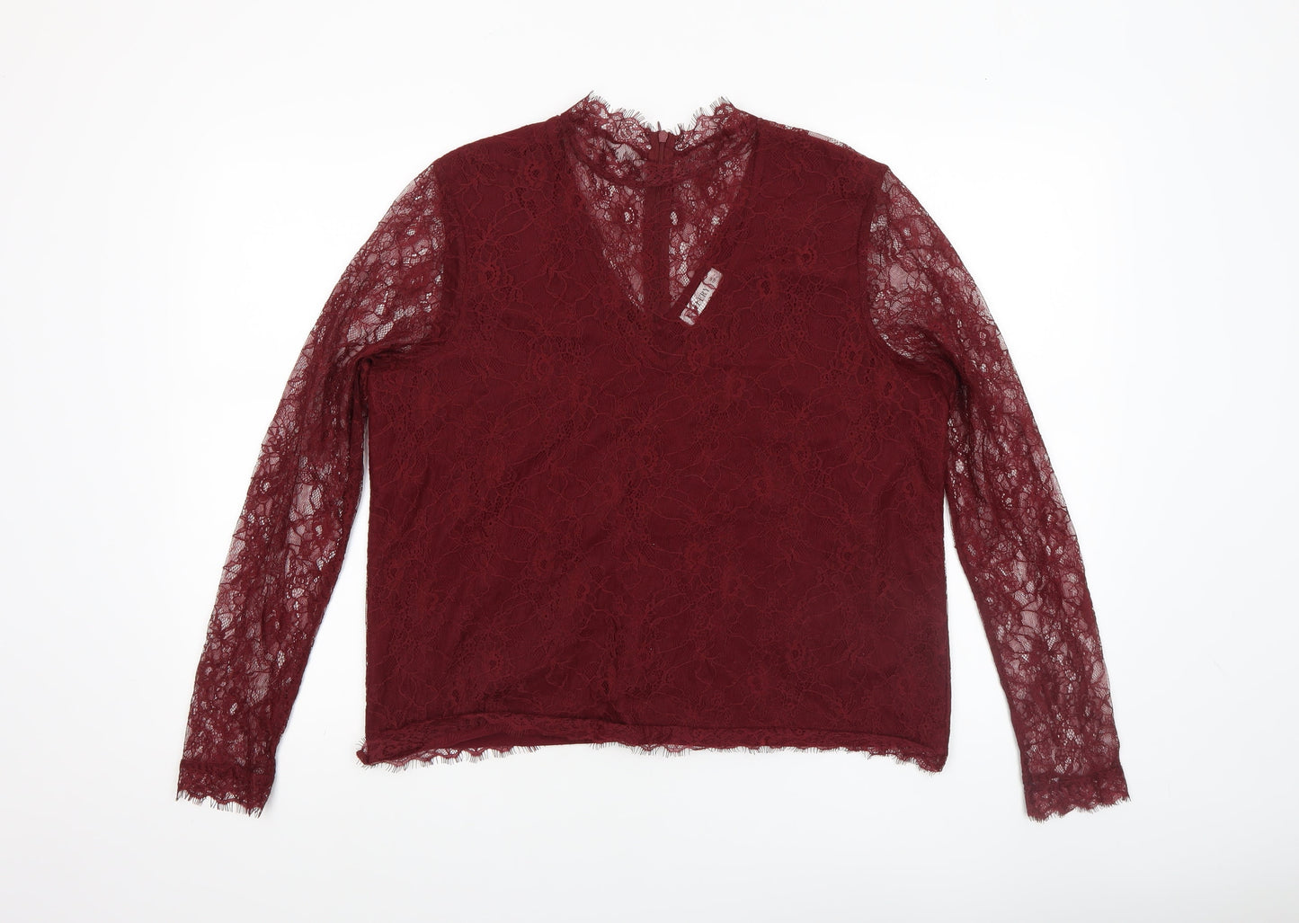 Gallery Women's Burgundy Lace Long Sleeve Blouse Size 14