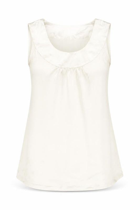 Front view of Only Women Ivory Sleeveless Satin Tank Top, size M