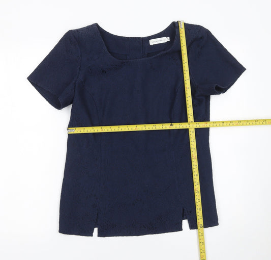 Paraphrase Women's Blue Lace Short Sleeve Cotton Blend Blouse Size 12