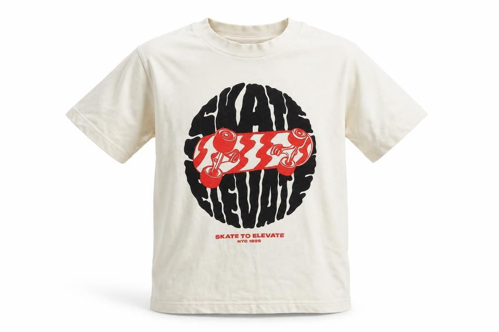 Dunnes Boys Beige Skateboard Graphic Cotton T-Shirt 5-6 Years