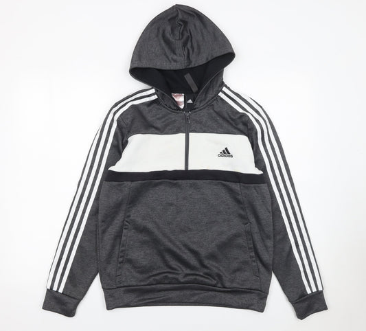 Adidas Boys Grey & White 1/4 Zip Hoodie Sweatshirt 13-14 Years