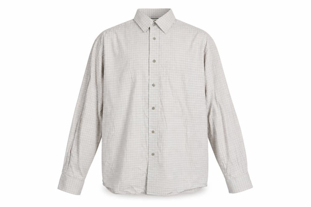 Marks and Spencer Men's Beige Check Long Sleeve Cotton Shirt 15.5in