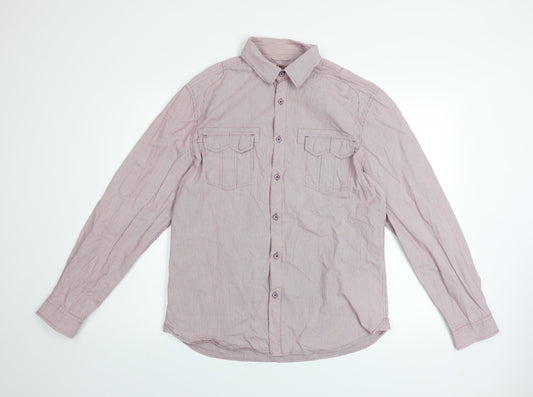 New Look Men's Red Striped Cotton Long Sleeve Button-Up Shirt M
