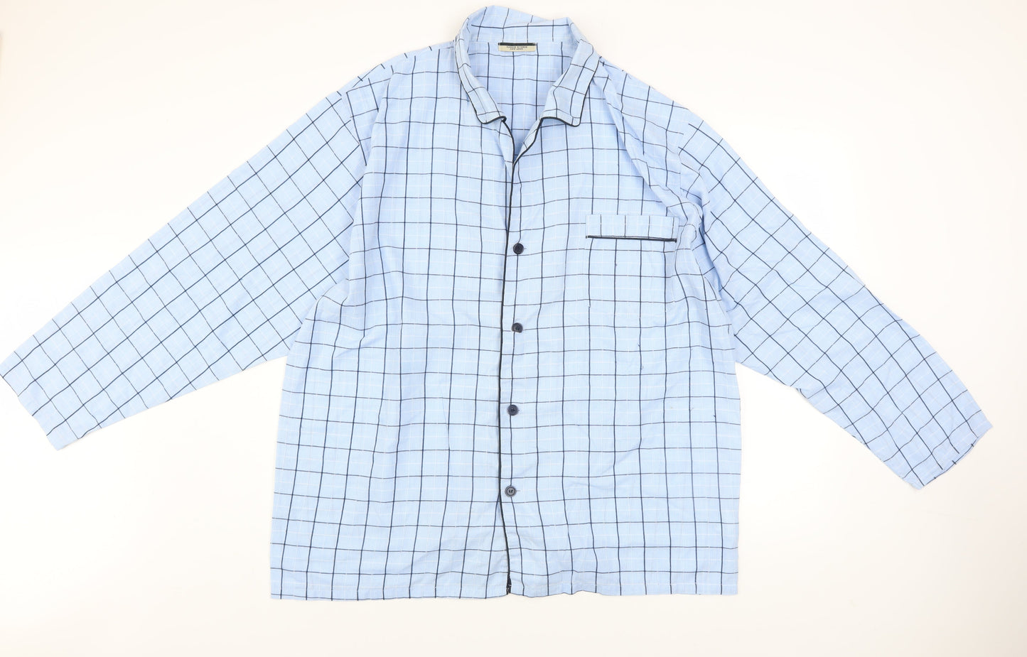 Dunnes Stores Men Blue Check Cotton Long Sleeve Pyjama Top 2XL