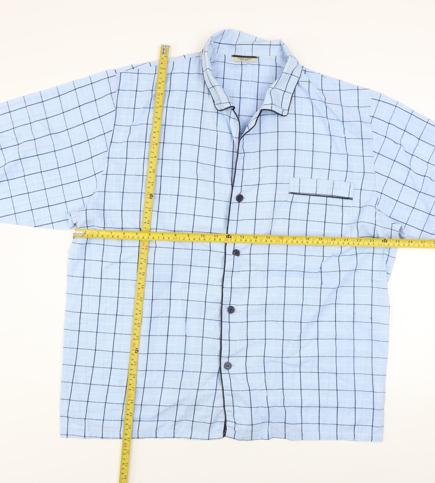 Dunnes Stores Men Blue Check Cotton Long Sleeve Pyjama Top 2XL