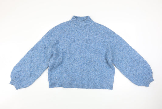Vero Moda Women's Blue Mock Neck Chunky Knit Jumper M