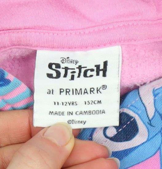 Primark Girls Pink Stitch Hoodie 11-12 Years Fleece Pullover Graphic Sweatshirt