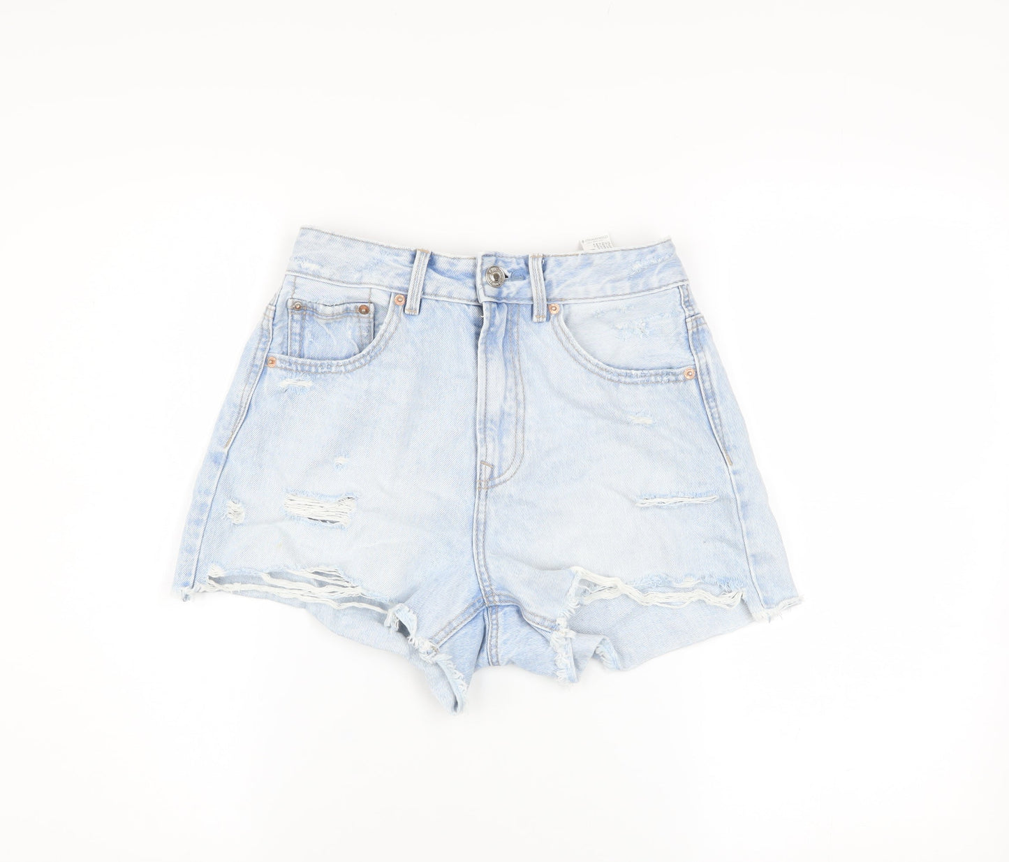 Stradivarius Women Blue Size 8 High Rise Cut-Off Denim Shorts