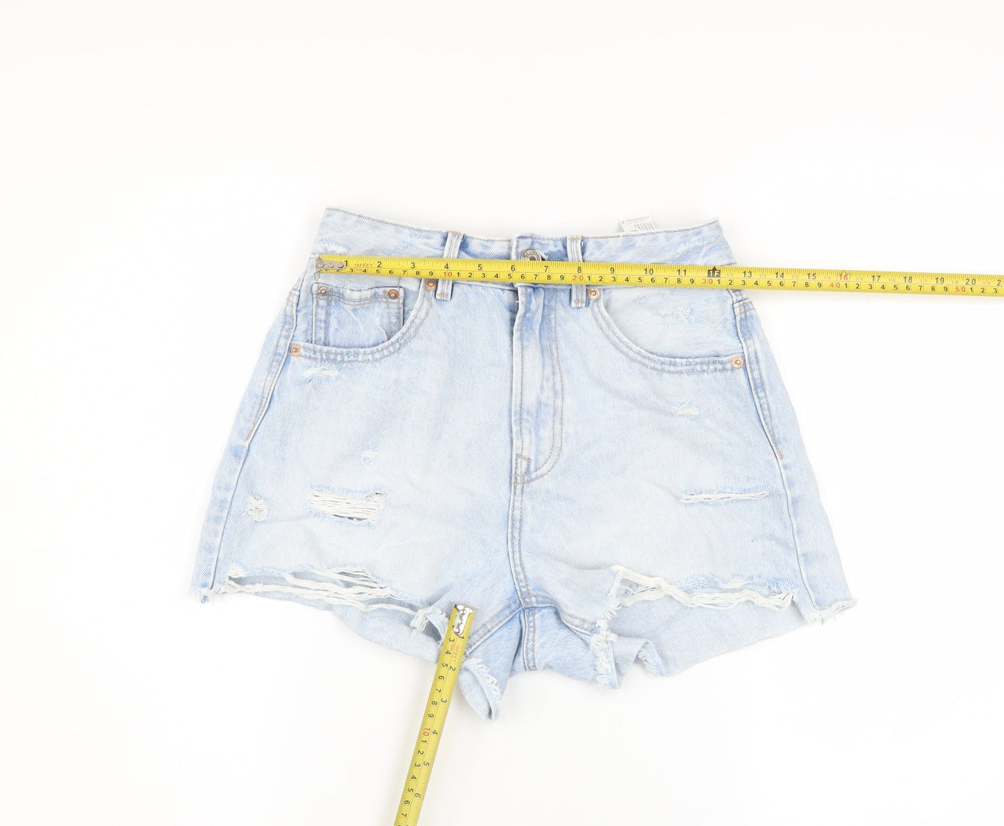 Stradivarius Women Blue Size 8 High Rise Cut-Off Denim Shorts