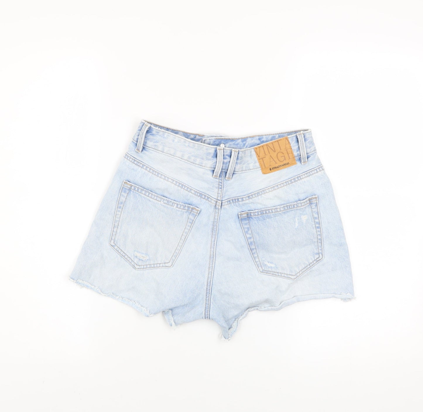 Stradivarius Women Blue Size 8 High Rise Cut-Off Denim Shorts