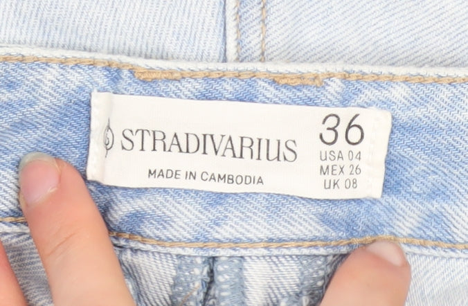 Stradivarius Women Blue Size 8 High Rise Cut-Off Denim Shorts