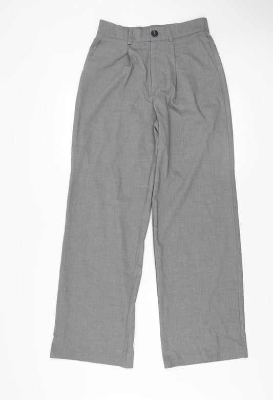 Stradivarius Womens Grey Pleated Straight Trousers Size 8
