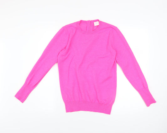 Savida Womens Pink Crew Neck Button Detail Long Sleeve Jumper Size 10