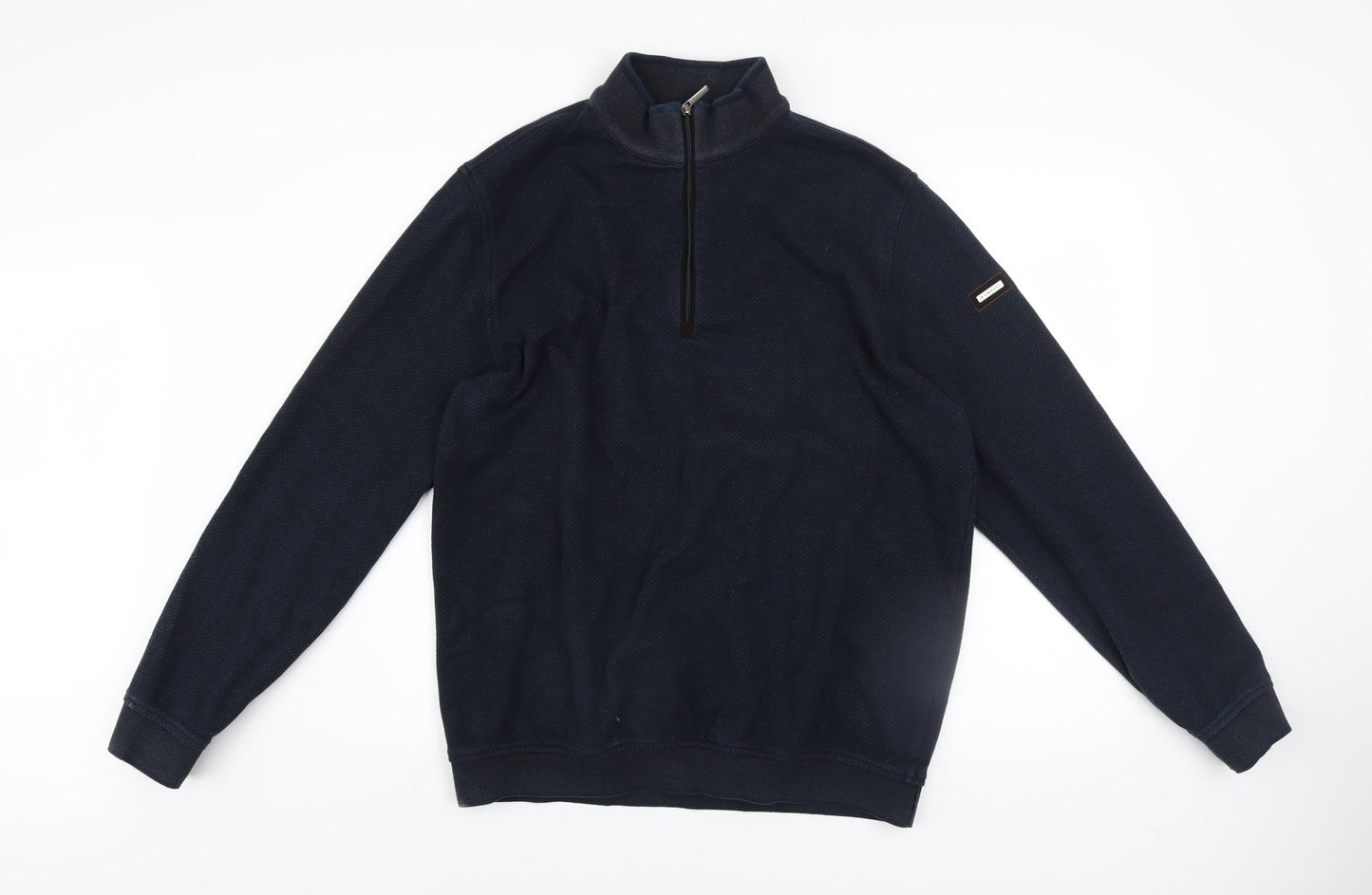 Bugatti Men's Blue 2XL High Neck Half Zip Cotton Jumper