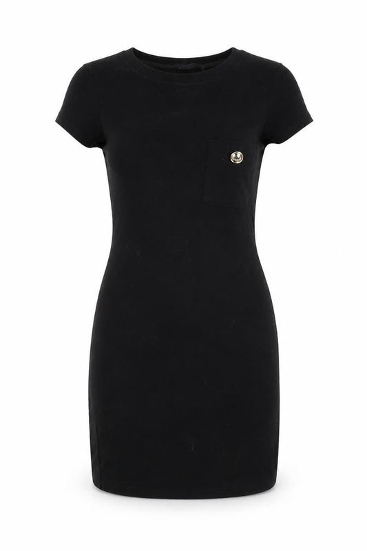 River Island Women's Black Cotton Bodycon Short Sleeve Dress Size 10