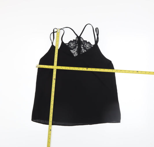 New Look Women Black Lace Camisole V-Neck Polyester Top Size 10