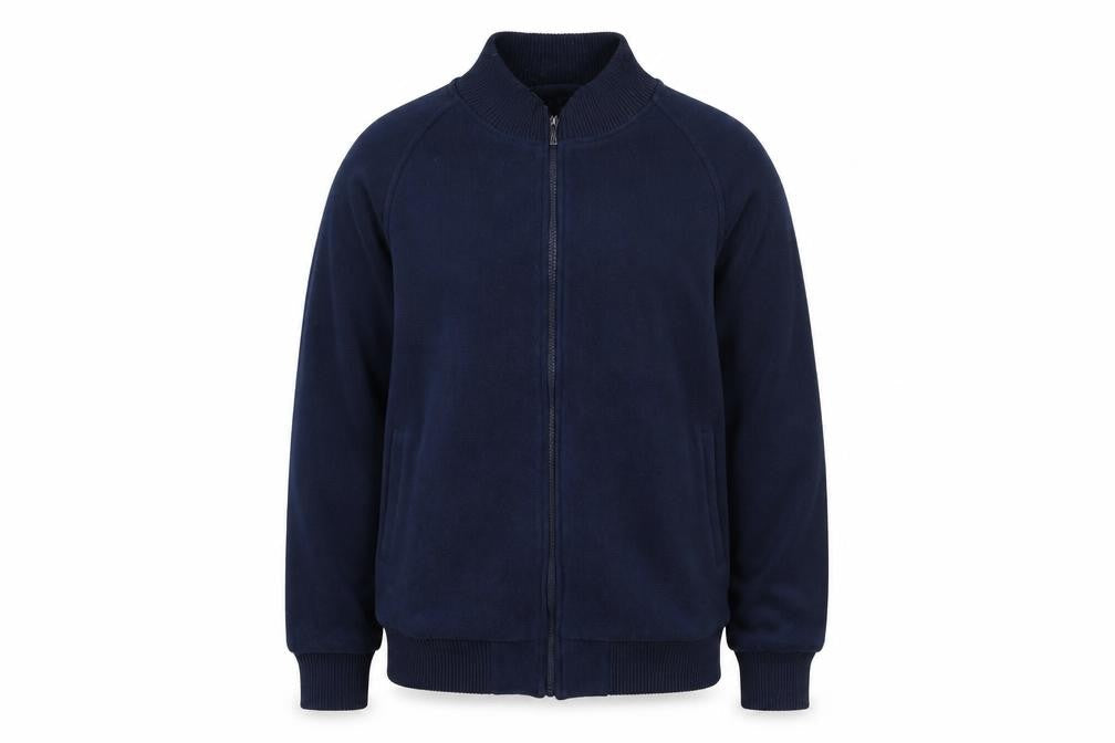 Front view of Dunnes Men’s Blue Fleece Bomber Jacket L Full Zip Casual