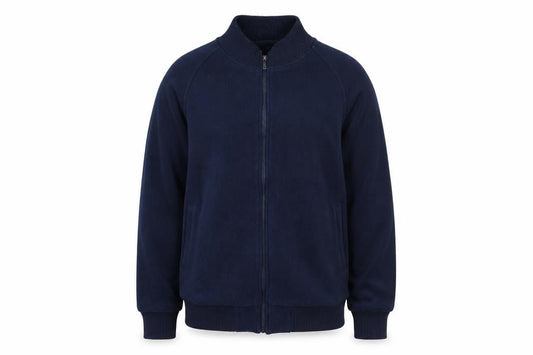 Front view of Dunnes Men’s Blue Fleece Bomber Jacket L Full Zip Casual