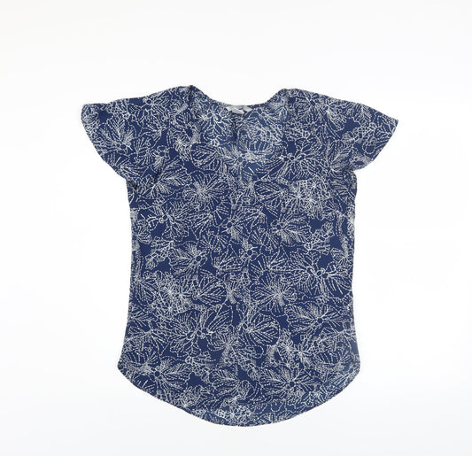 H&M Womens Navy Floral Short Sleeve Blouse Size 6 Polyester Top
