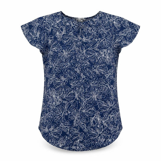 H&M Womens Navy Floral Short Sleeve Blouse Size 6 Polyester Top