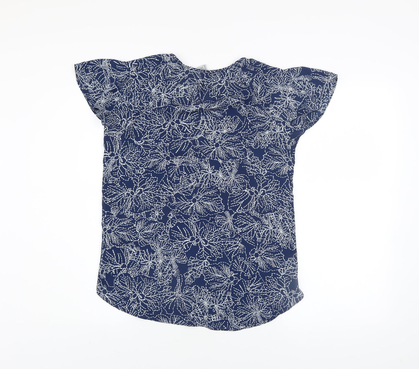 H&M Womens Navy Floral Short Sleeve Blouse Size 6 Polyester Top