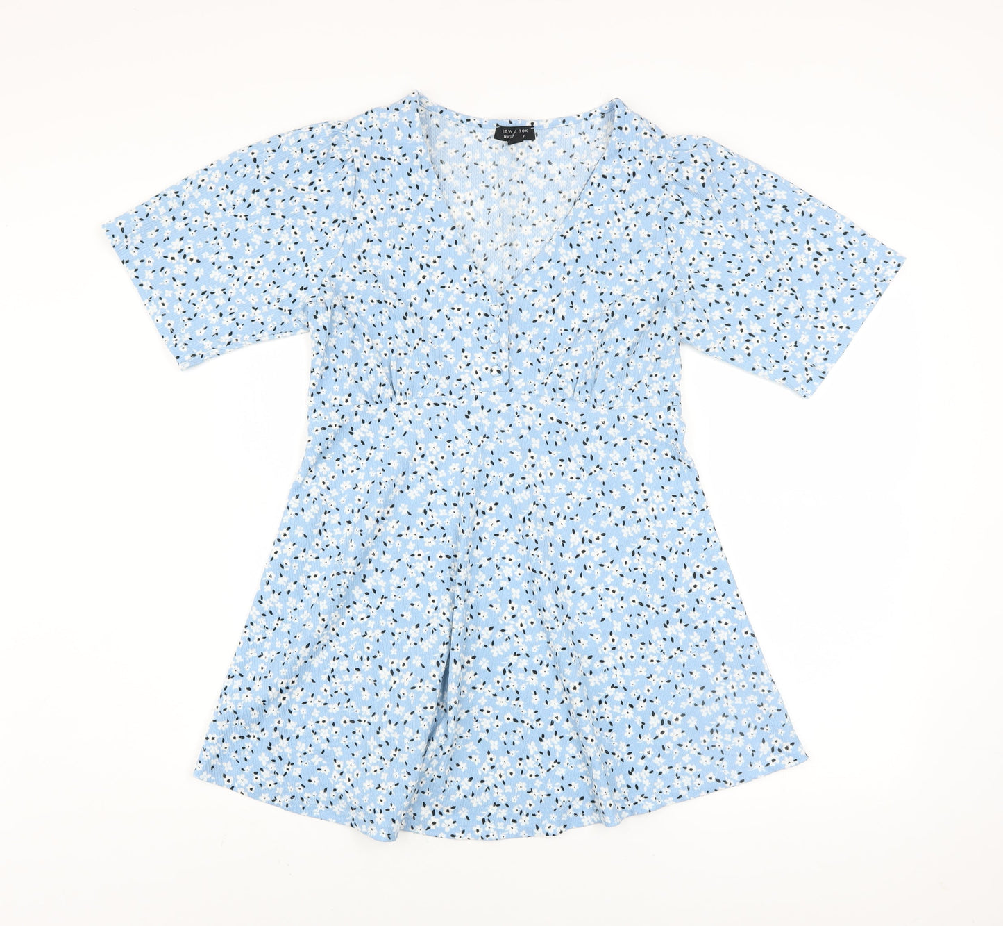 New Look Maternity Blue Floral V-Neck Short Sleeve Tunic Blouse Size 10