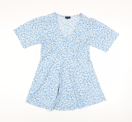 New Look Maternity Blue Floral V-Neck Short Sleeve Tunic Blouse Size 10