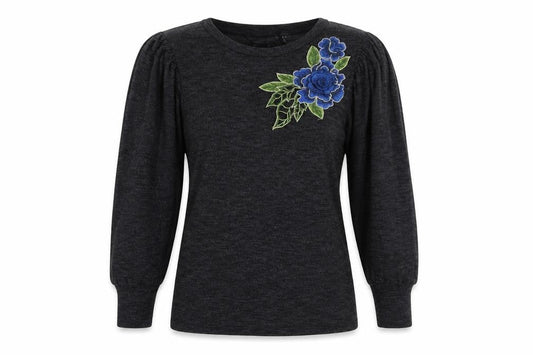 Dorothy Perkins Women Grey Floral Embroidered Pullover Jumper UK 10