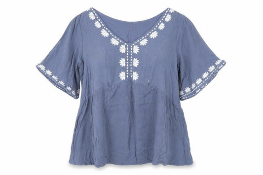 Seraphine Women's Blue Embroidered Bohemian Blouse Top Size 10