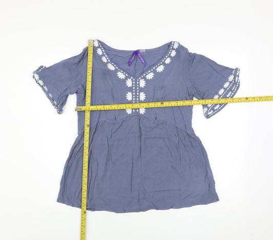 Seraphine Women's Blue Embroidered Bohemian Blouse Top Size 10