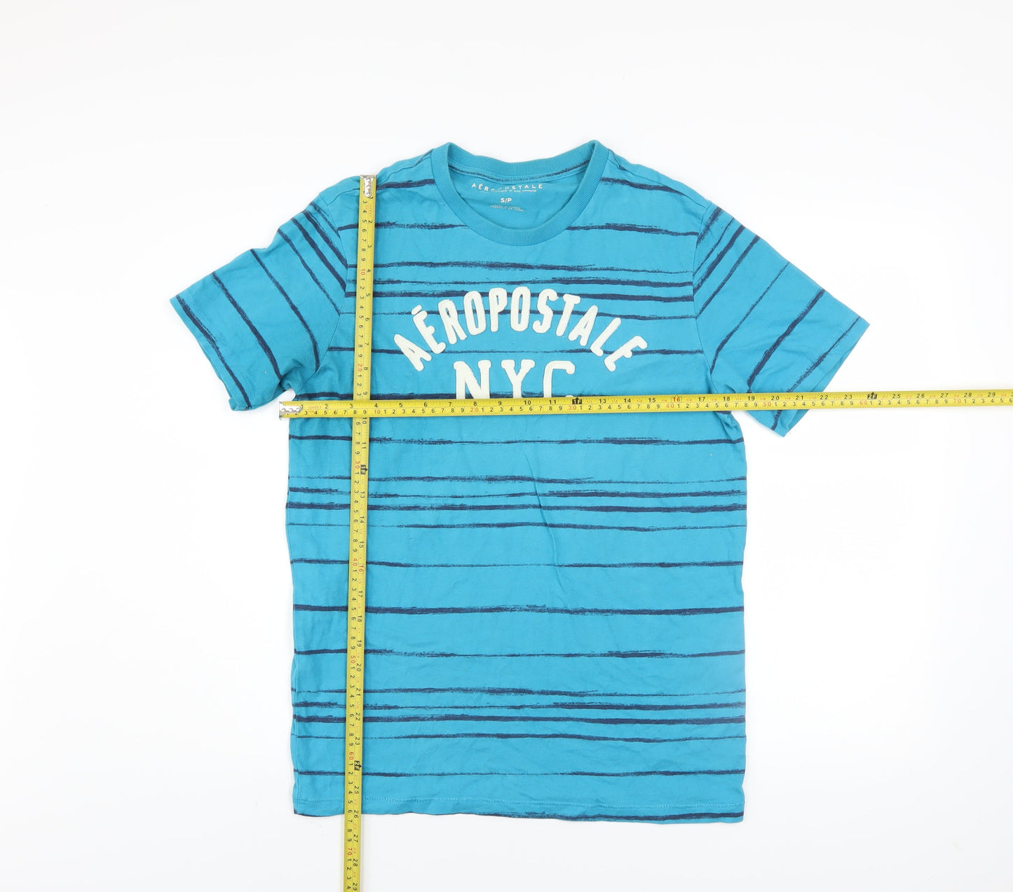 Aéropostale Men's Blue Striped NYC Logo T-Shirt Size S