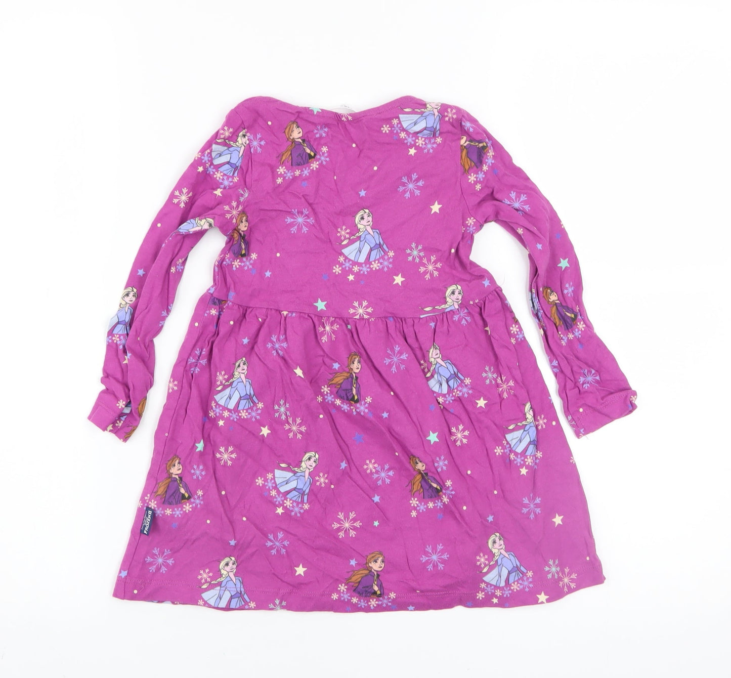 Marks and Spencer Girls Pink Frozen Skater Dress 2-3 Years Cotton Long Sleeve