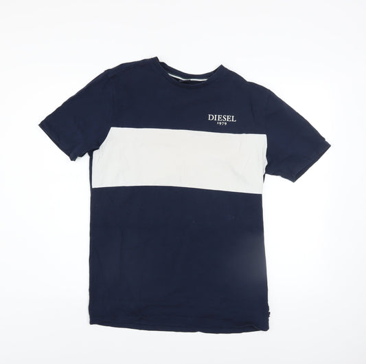 Diesel Men’s Blue White Colourblock Cotton T-Shirt Size S