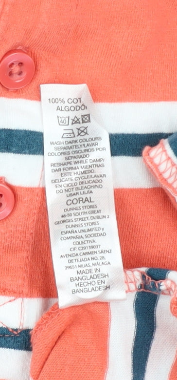 Dunnes Stores Mens Orange Striped Henley Short Sleeve Cotton Shirt XS