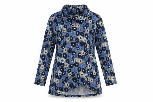 Paco Boutique Women’s Blue Animal Print Cowl Neck Tunic Jumper Size 10