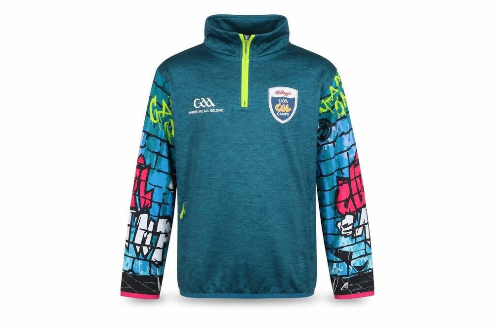 Front view of Azzurri boys’ blue graphic 1/4 zip pullover sweatshirt 2 years