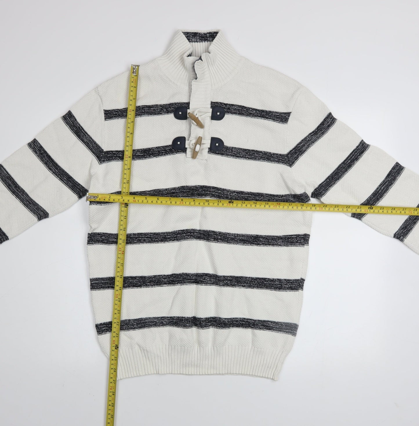 Armand Thiery Men’s White Striped Cotton Pullover Jumper L