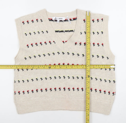 Koton Teens Beige Fair Isle Knit Sleeveless V-Neck Vest XS