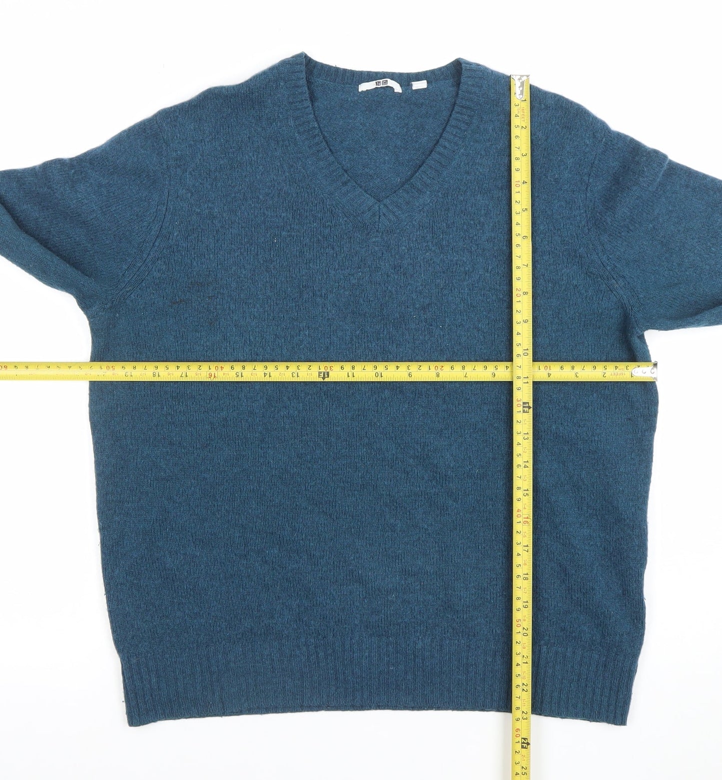 Uniqlo Men’s Blue Wool Blend V-Neck Pullover Jumper Size M