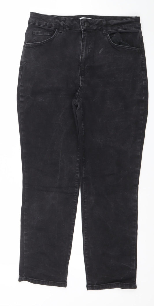 Gallery Womens Black Straight Leg Jeans UK 12 Mid Rise Stretch Denim