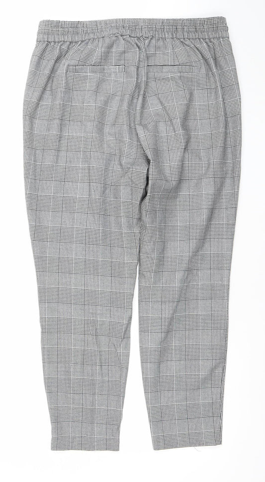 Vero Moda Women Grey Check Chino Trousers L Regular Fit