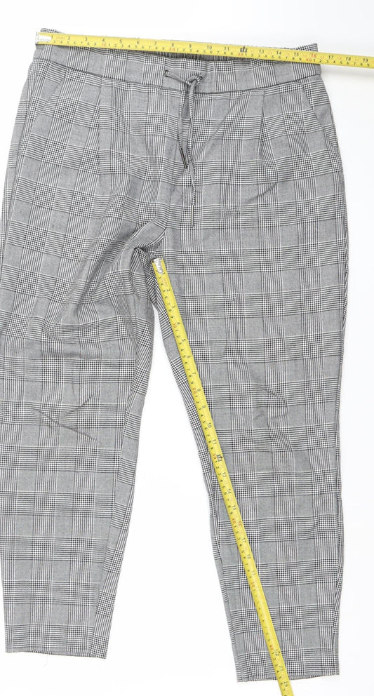 Vero Moda Women Grey Check Chino Trousers L Regular Fit