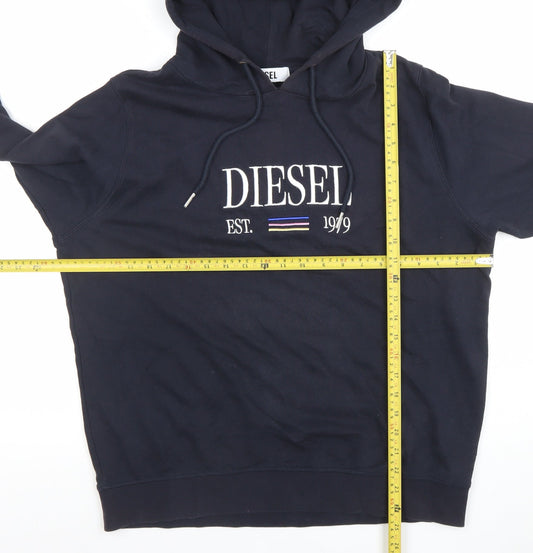 Diesel Womens Black Medium Pullover Hoodie Embroidered Logo
